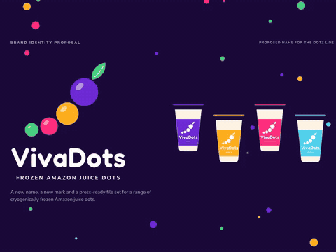 VivaDots frozen juice dots brand identity with colourful dot mark and cups